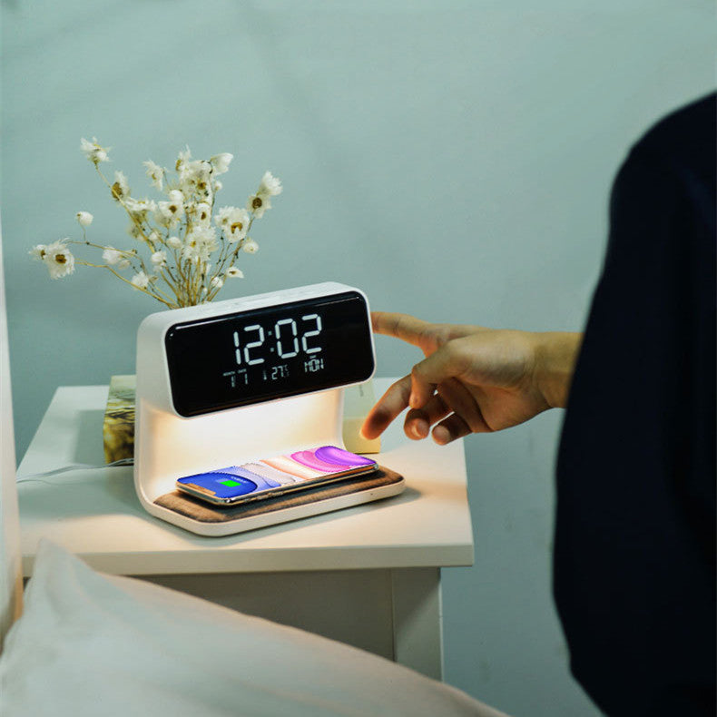 Skorter | 3-in-1 Bedside Lamp with Wireless Charger – LCD Alarm Clock & Touch Dimmable LED Table Lamp