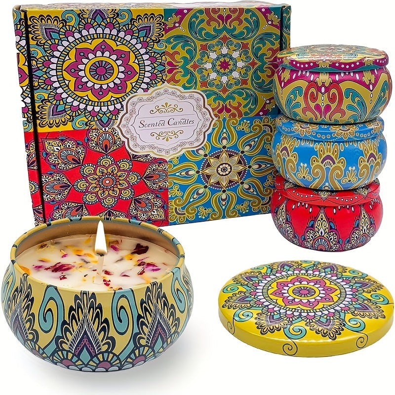 Skorter | 4-part Scented Candle Set - Relaxing Scents: Jasmine, Sandalwood, Canglan, Rose - Perfect for Relaxation, Yoga, and Gifts