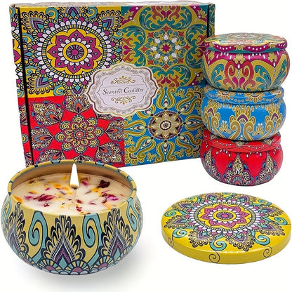 Skorter | 4-part Scented Candle Set - Relaxing Scents: Jasmine, Sandalwood, Canglan, Rose - Perfect for Relaxation, Yoga, and Gifts