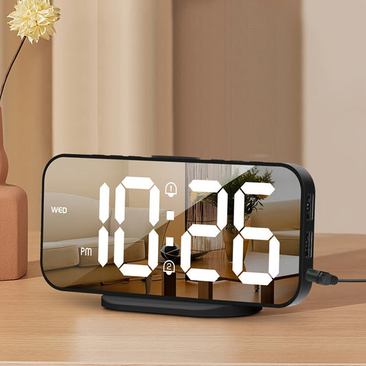 Skorter | MirrorTime - Modern LED Mirror Clock with USB Charging Ports