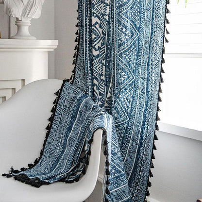 Skorter | Blue geometric pattern light-filtering curtain