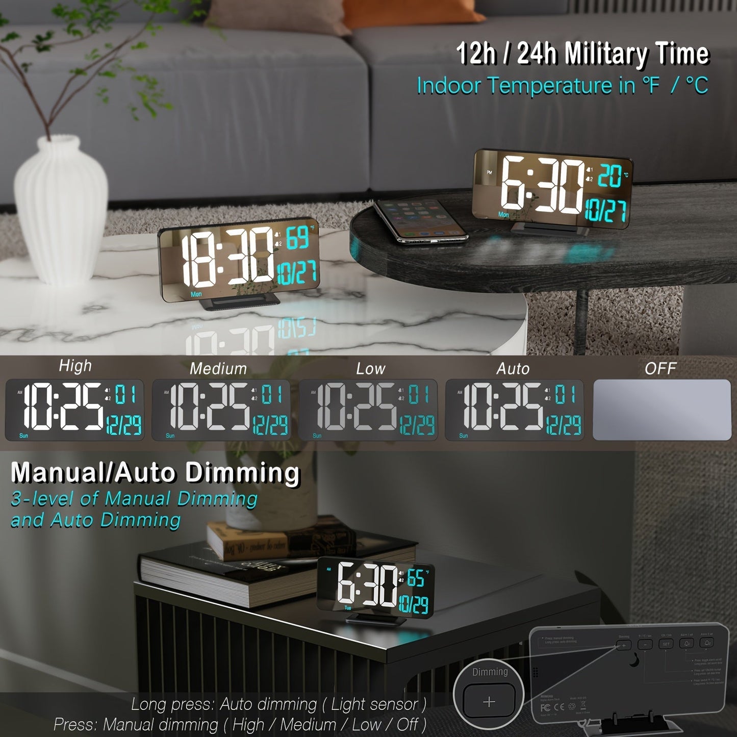 Skorter | Digitime - Digital LED Alarm Clock with Double Alarm and USB Power