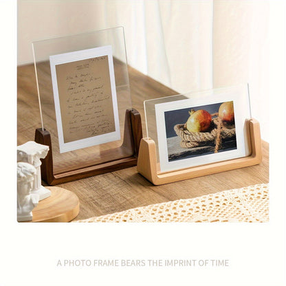 Skorter | Chic 6-inch U-shaped acrylic & solid wood photo frame - Versatile horizontal or vertical display, perfect for home decoration and gifts