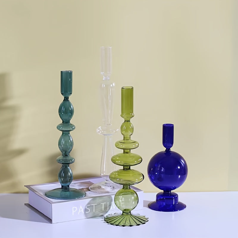 Skorter | 1pc Creative and Minimalist Glass Candle Holder Set - Lacquered Glass Vase Table Decoration for Living Room, Dining Table and Romantic Dinner