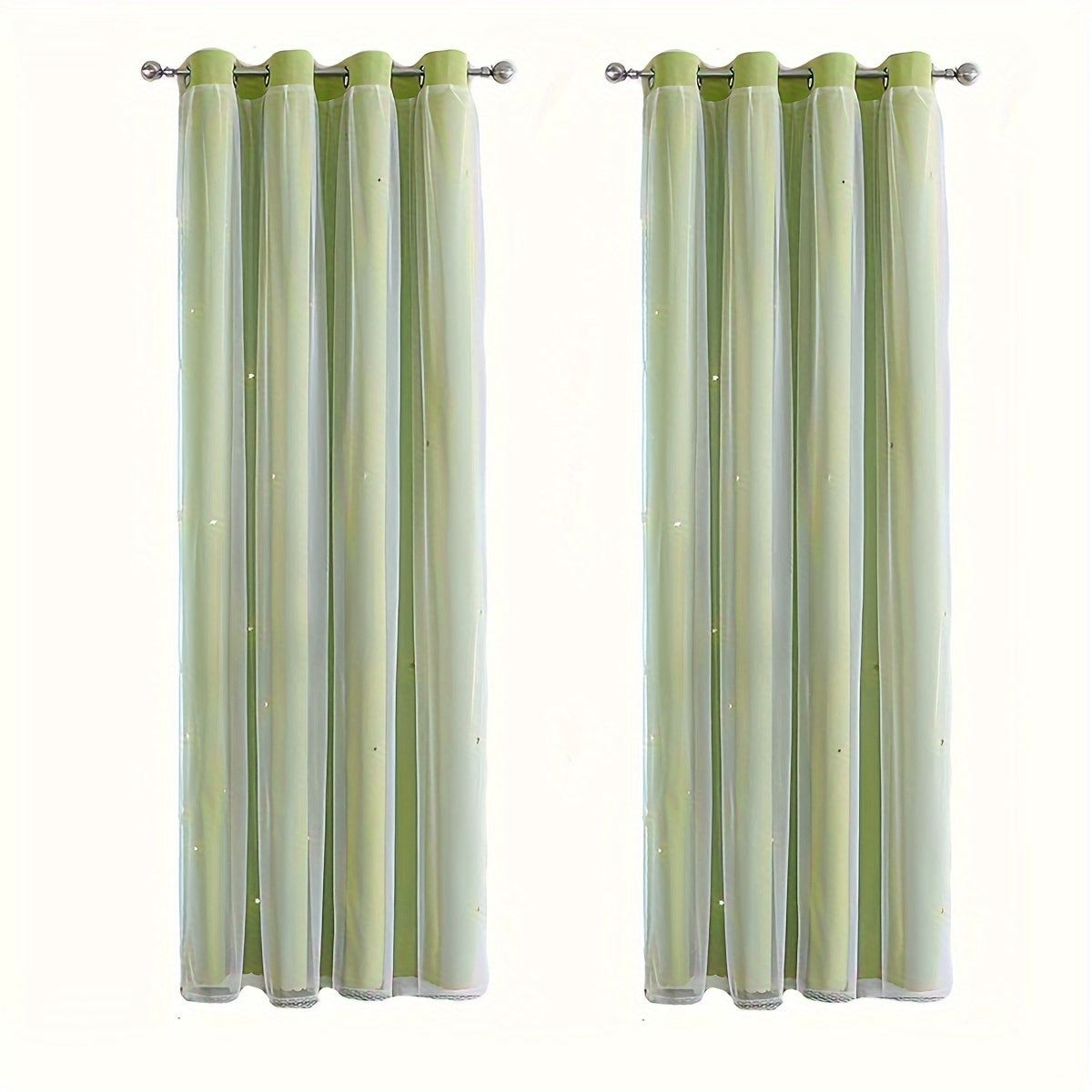 Skorter | 2-piece Set Romantic Double Layer Curtains - Semi-Blackout, Privacy Protecting