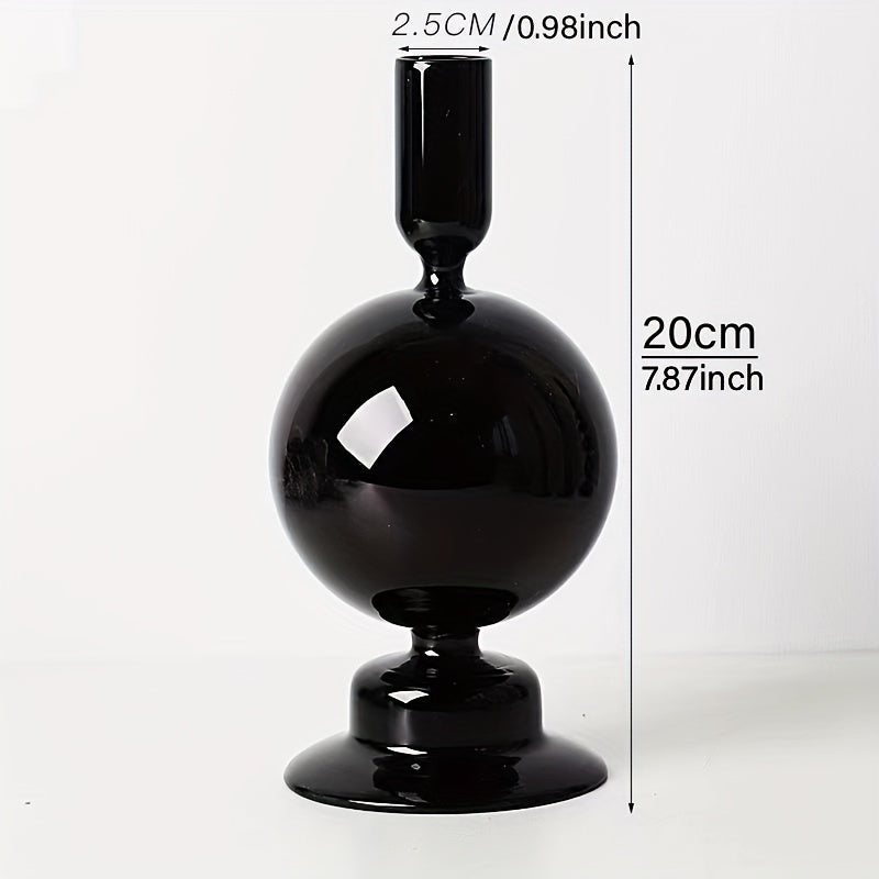 Skorter | 1pc Creative and Minimalist Glass Candle Holder Set - Lacquered Glass Vase Table Decoration for Living Room, Dining Table and Romantic Dinner