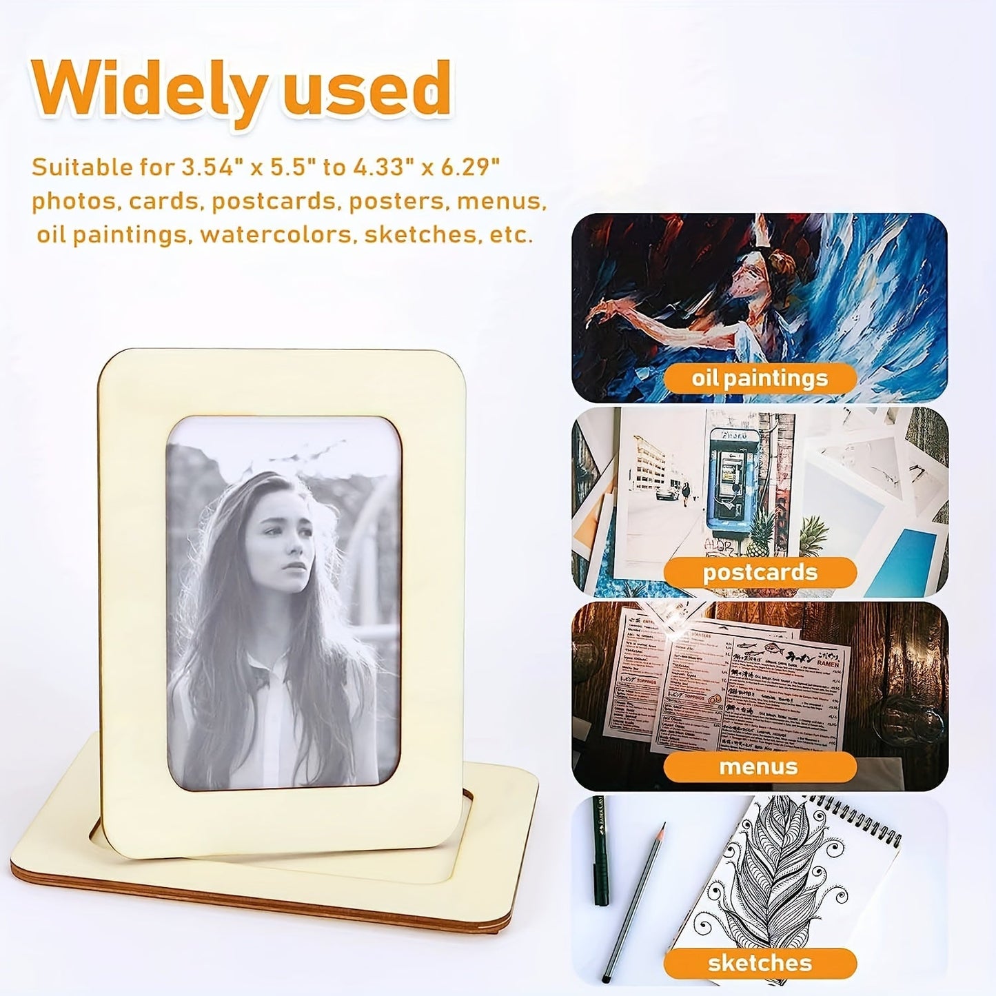 Skorter | 6-piece Wood Photo Frame Set for DIY Creative Projects, Untreated Wood Photo Frames for Postcards and Pictures