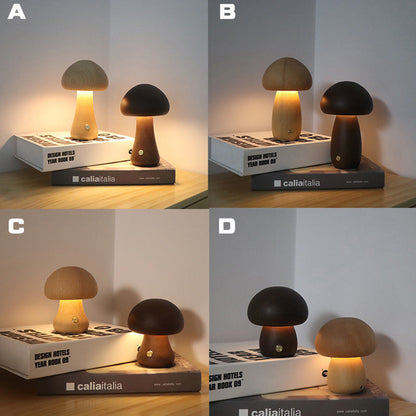 Skorter | LumoNight Wooden Mushroom Night Light – LED Bedside Lamp with Touch Control