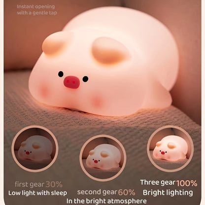 Skorter | PiggyGlow - Cute Pink Pig LED Night Light, Rechargeable and Touch Controlled