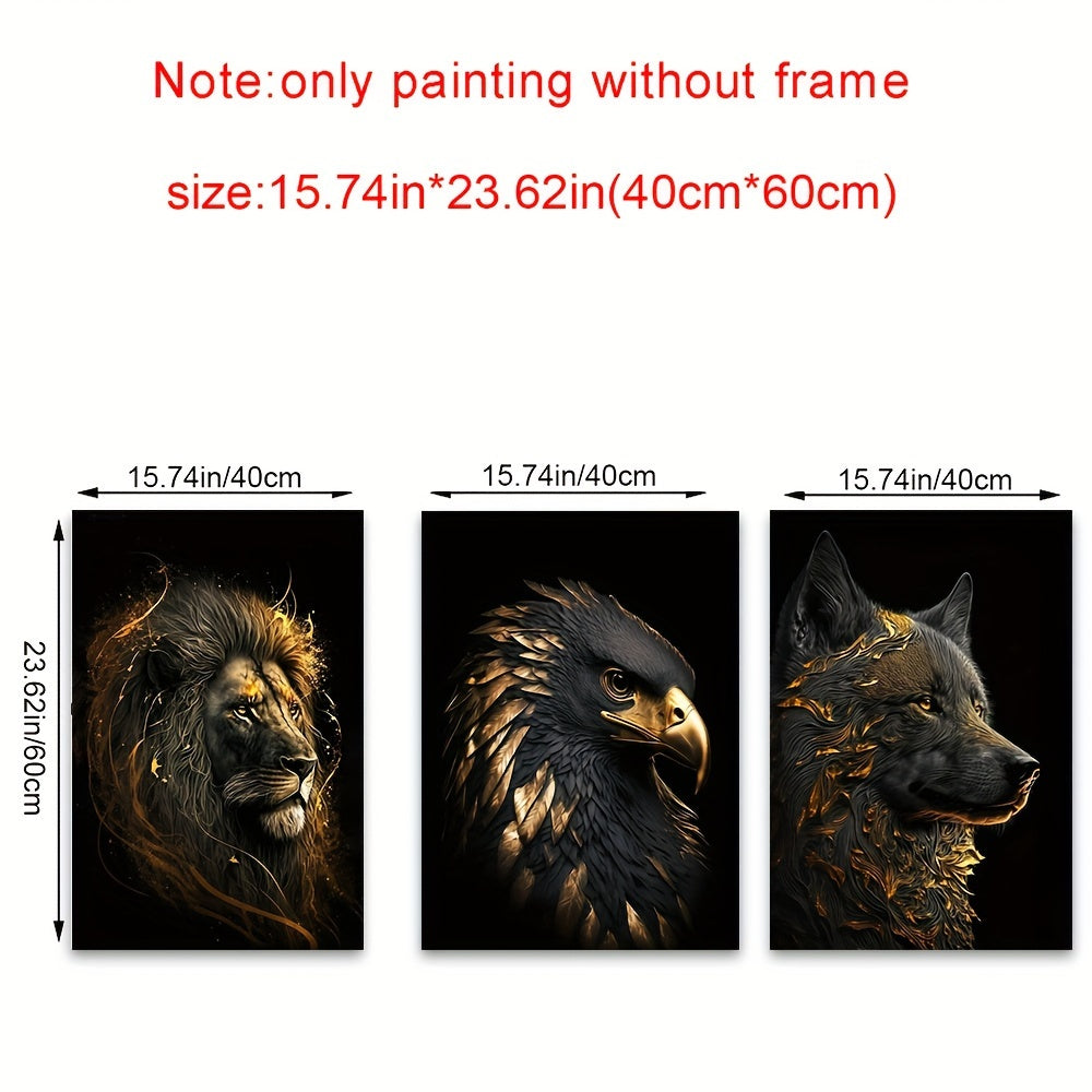 Skorter | 3 pcs Unframed Canvas Poster - Modern Art, Abstract Paintings of The Golden Lion and Eagle, Ideal Gift for Bedroom, Living Room, Hallway, Wall Decoration, Winter Decoration, Room Decor