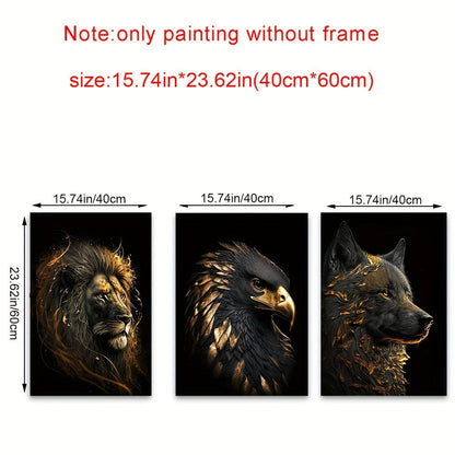 Skorter | 3 pcs Unframed Canvas Poster - Modern Art, Abstract Paintings of The Golden Lion and Eagle, Ideal Gift for Bedroom, Living Room, Hallway, Wall Decoration, Winter Decoration, Room Decor