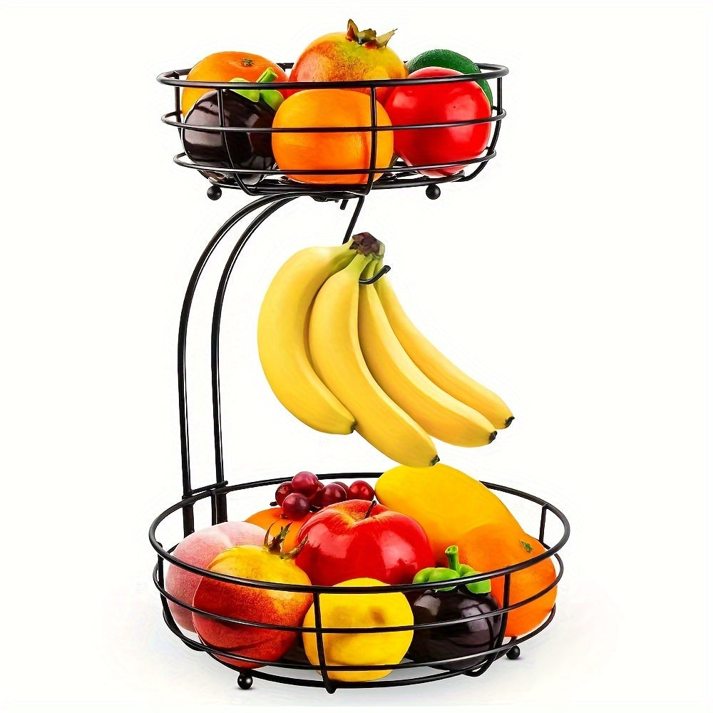 Skorter | 2-Layer Oval Fruit Basket with Banana Holder – Metal Kitchen Organizer