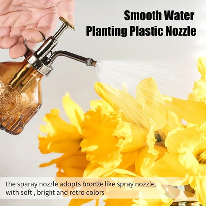 Skorter | Embossed glass bottle with metal nozzle – Plant sprayer for flower watering in vintage design