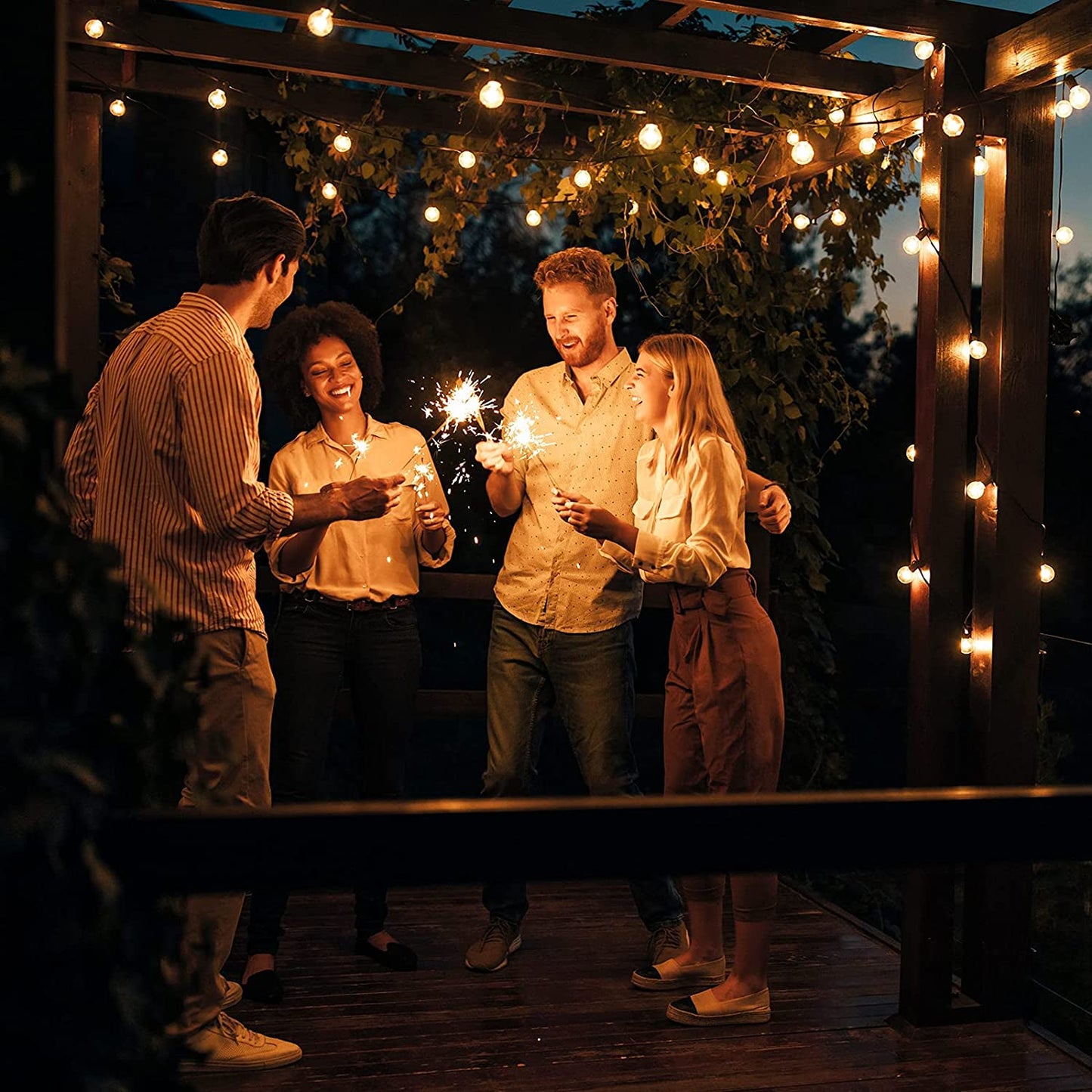 Skorter | 27Ft G40 Solar String Lights Outdoor Waterproof Globe Lights With 4 Lighting Modes Shockproof LED Bulbs