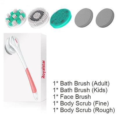 Skorter | All-in-One Rechargeable Body Brush Set, with 7 Replaceable Heads & Long Handle for Body, Face, Foot, Adult & Kids