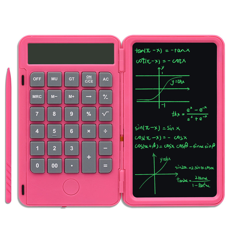 Skorter | 2-in-1 Portable Foldable 10-Digit LCD Display Calculator with 6-Inch Erasable Writing Tablet