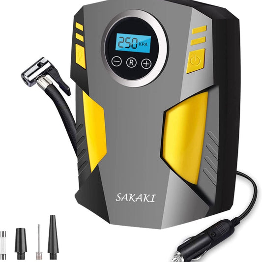 Skorter | Portable tire pump with LED light and 3 nozzle adapters