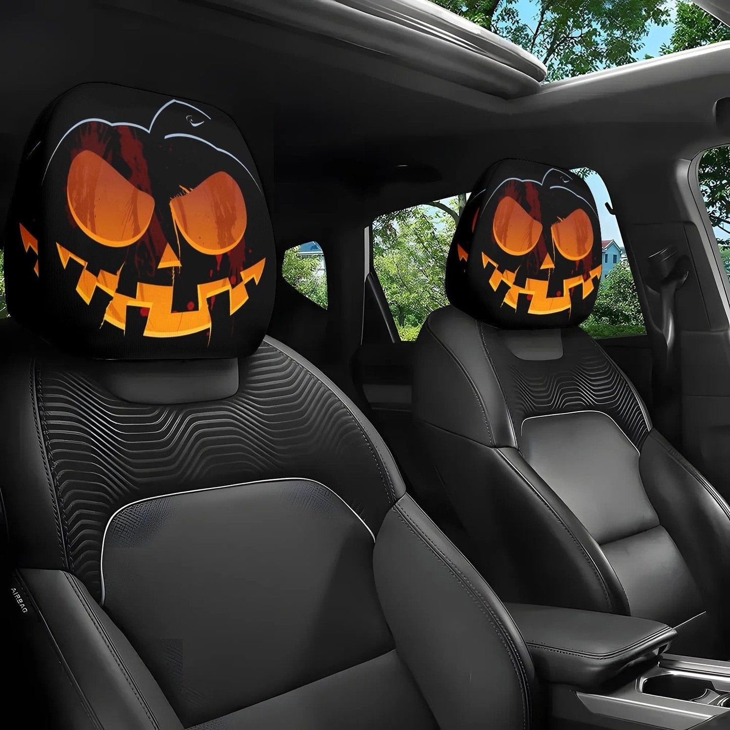 Skorter | 2pcs Set of Funny Big-Eyed Grinning Cartoon Print Car Seat Headrest Covers