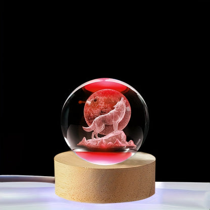 Skorter | WolfLamp - 3D Howling Wolf Glass Snow Globe USB Night Light