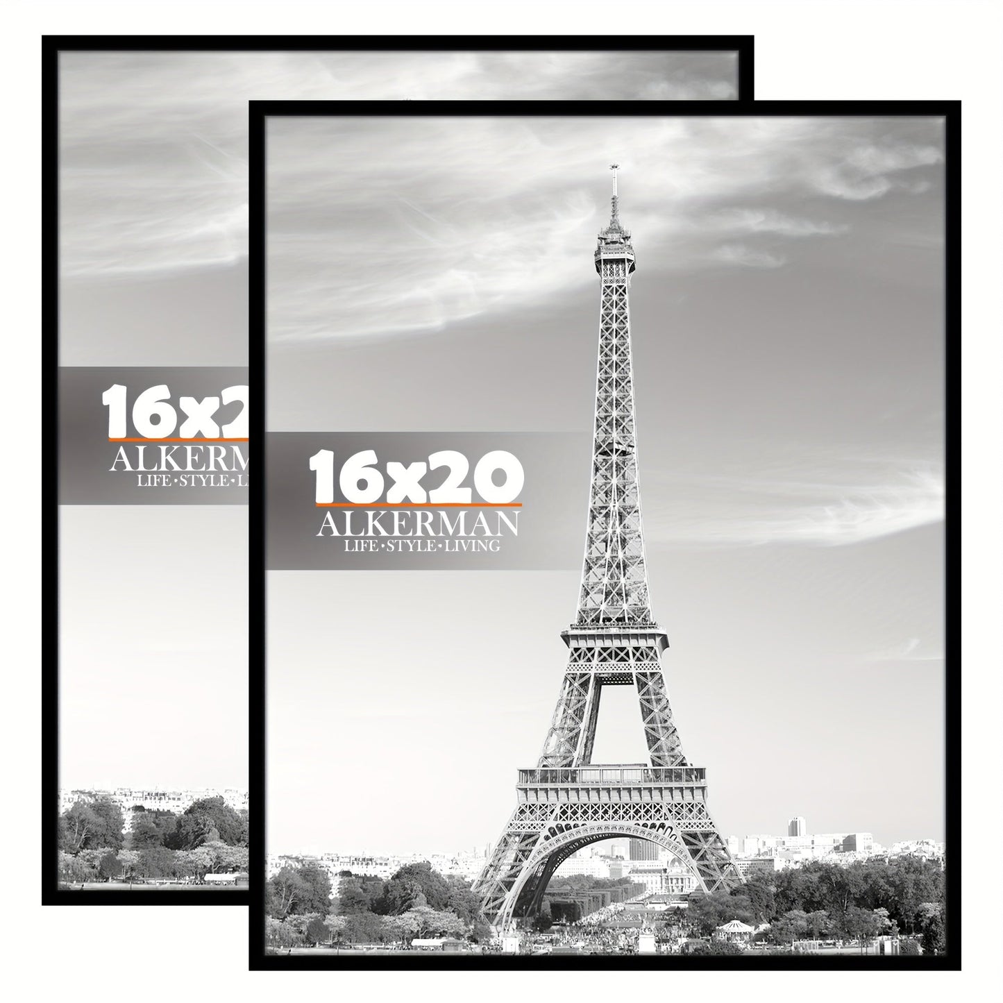 Skorter | 2 pcs Classic Black Photo Frames with Protection - Wall Mount for Posters, Pictures and Artwork, Ideal for Home and Office