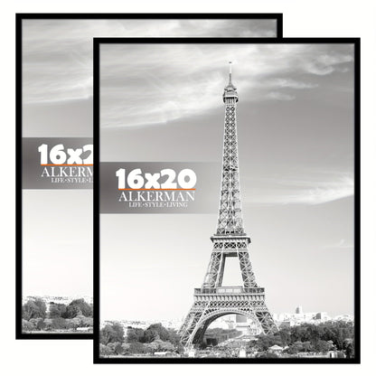 Skorter | 2 pcs Classic Black Photo Frames with Protection - Wall Mount for Posters, Pictures and Artwork, Ideal for Home and Office