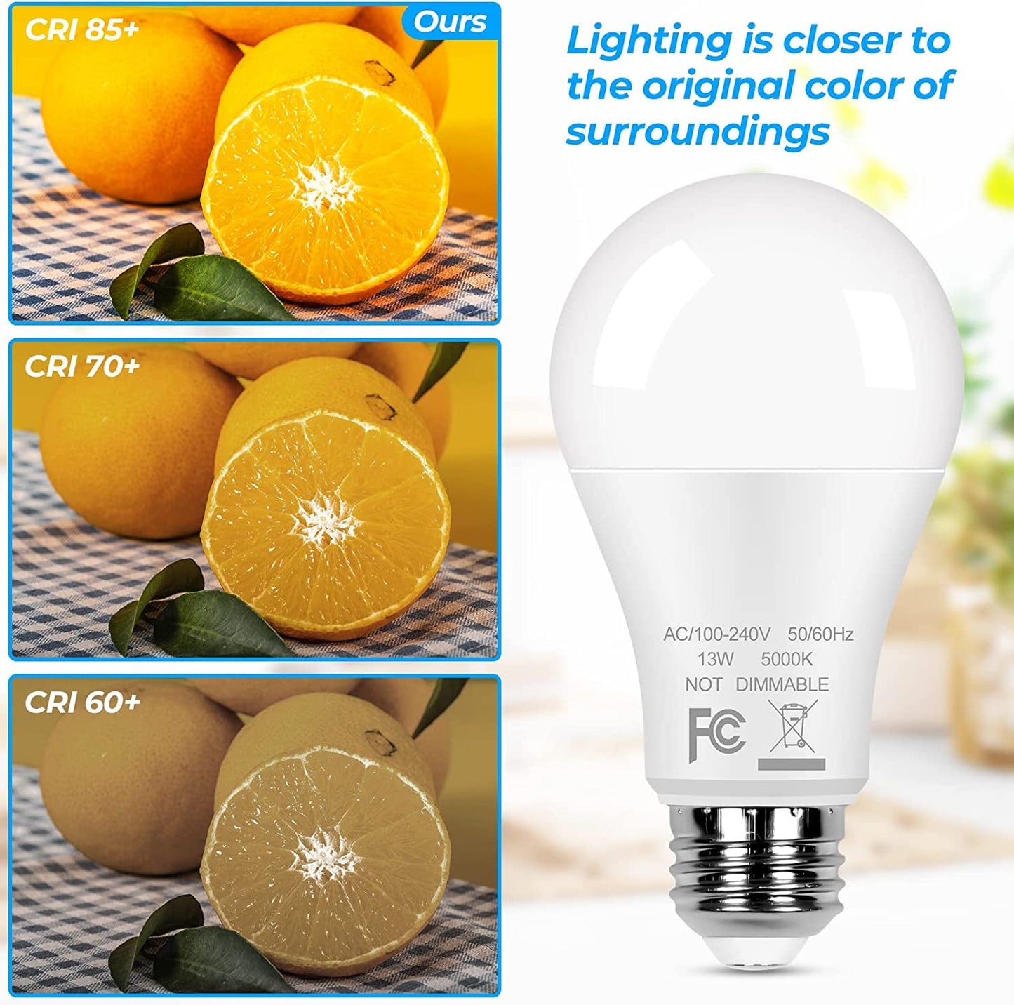 Skorter | 12-Pack A19 LED Bulbs, 100W Equivalent Bulbs, 13W 5000K Daylight White LED Bulbs with Standard E26 Medium Base