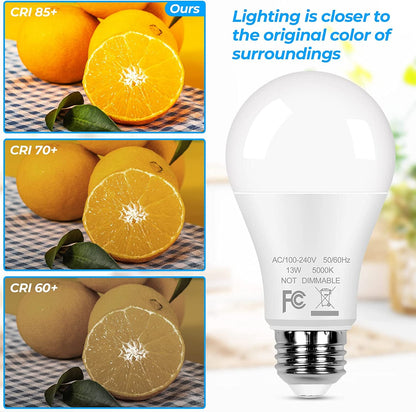 Skorter | 12-Pack A19 LED Bulbs, 100W Equivalent Bulbs, 13W 5000K Daylight White LED Bulbs with Standard E26 Medium Base