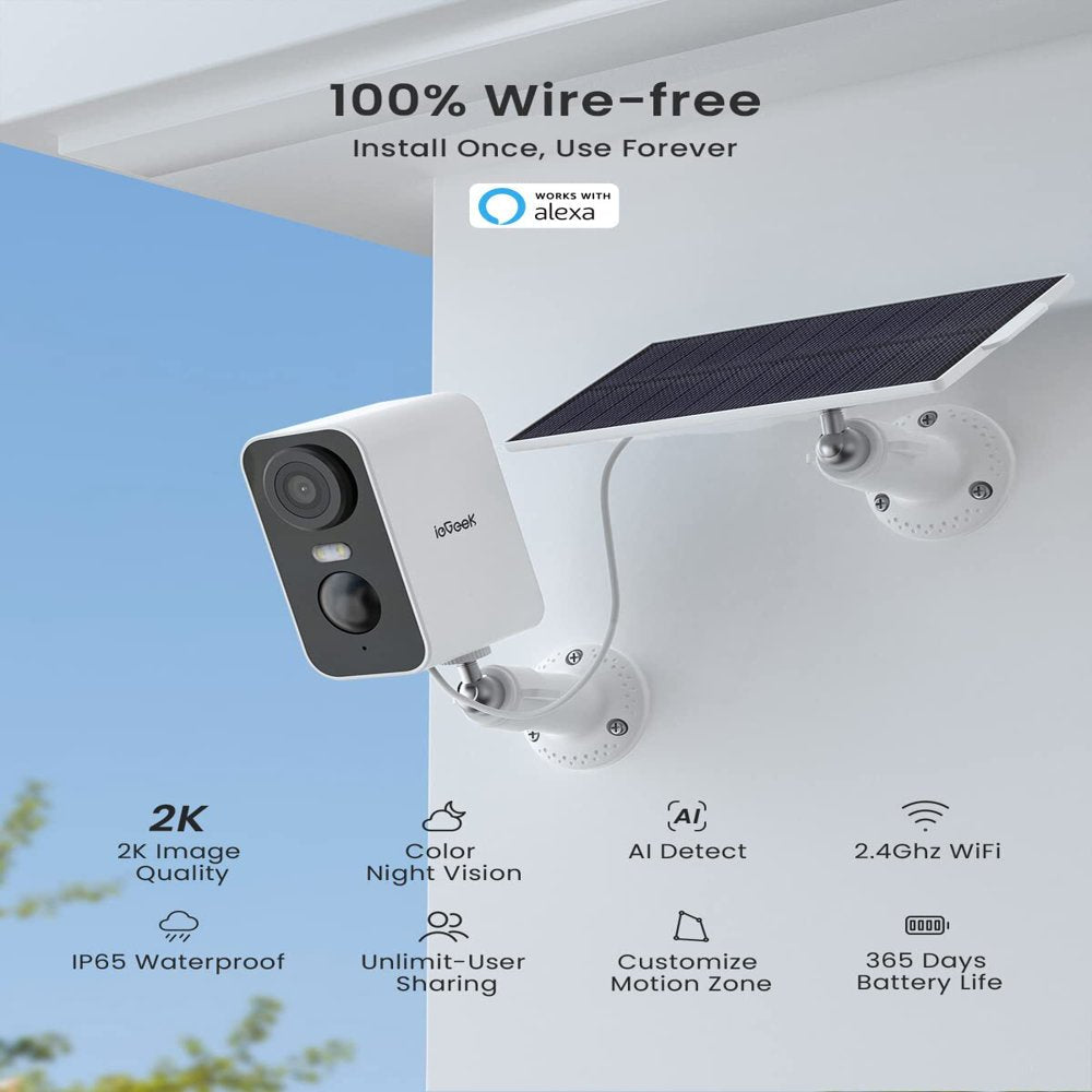 Skørter | Solør Wireless Security Cameras Outdoor, Wifi, Iegeek 2K Color Night Vision, Spotlight & Siren Alarm, Outdoor Camera with AI Motion Detection