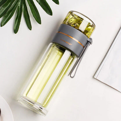 Skorter | Double-walled glass bottle with tea strainer and infuser