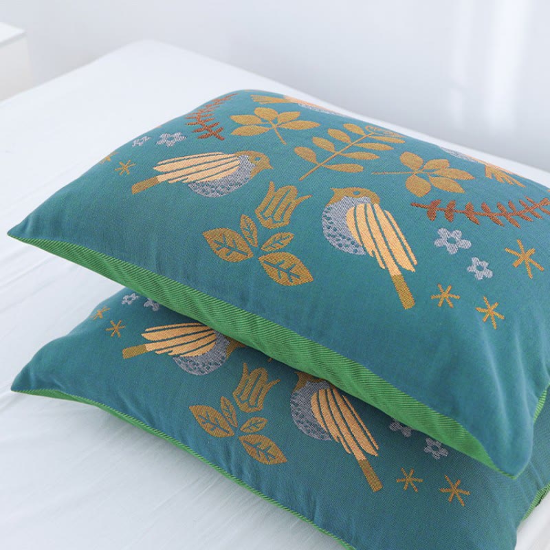 Skorter | Boho Flower Bird Cotton Gauze Pillowcases (2pcs)