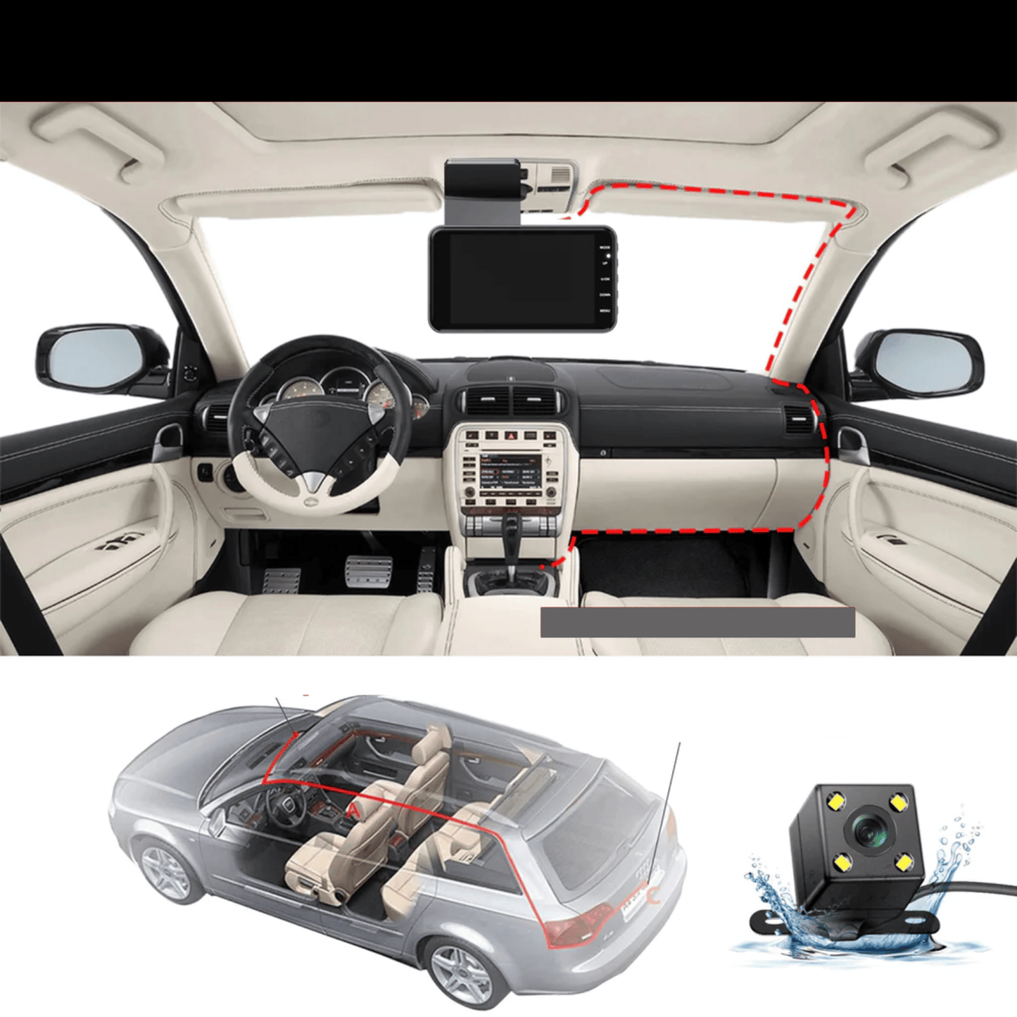 Skorter |  Dashcam with two lenses, 1080P HD and night vision - 170° wide angle