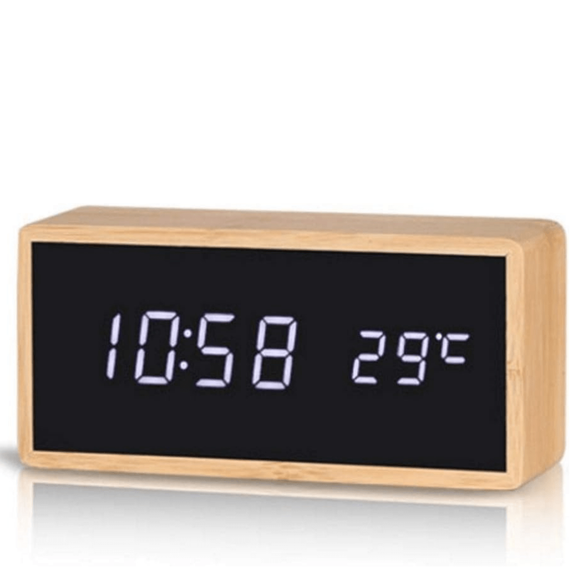 Skorter | ECOCLOCK – Bamboo LED Alarm Clock with Time and Temperature Display