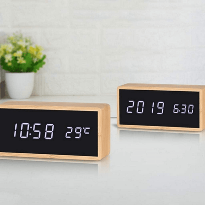 Skorter | ECOCLOCK – Bamboo LED Alarm Clock with Time and Temperature Display