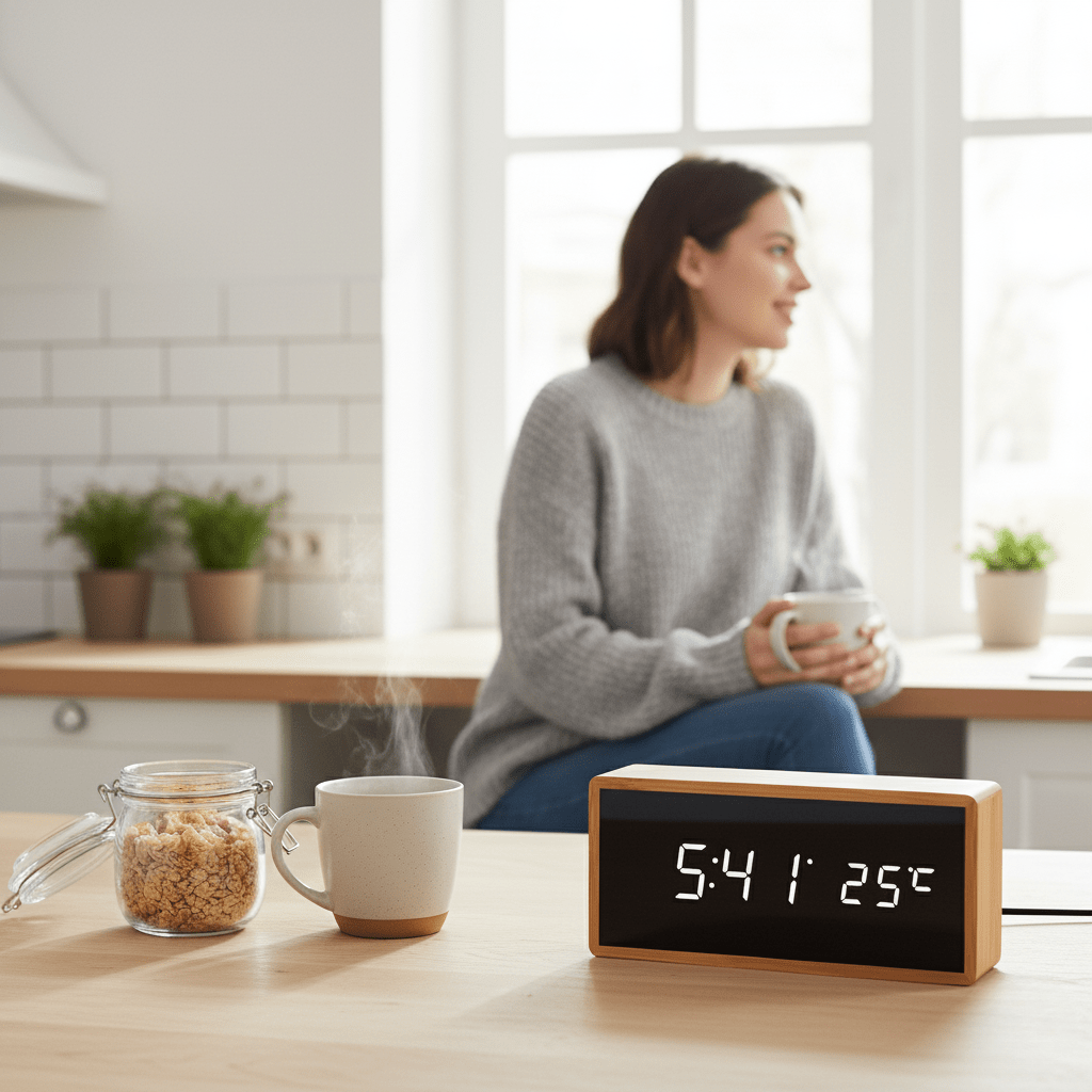 Skorter | ECOCLOCK – Bamboo LED Alarm Clock with Time and Temperature Display