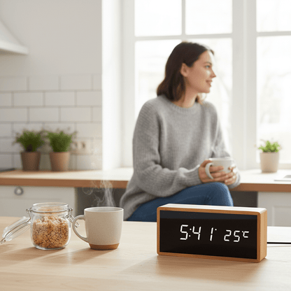 Skorter | ECOCLOCK – Bamboo LED Alarm Clock with Time and Temperature Display
