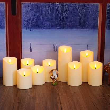 Skorter | GlowLuxe Flameless LED Candles Set (9-piece) – With Remote Control and Glitter Finish