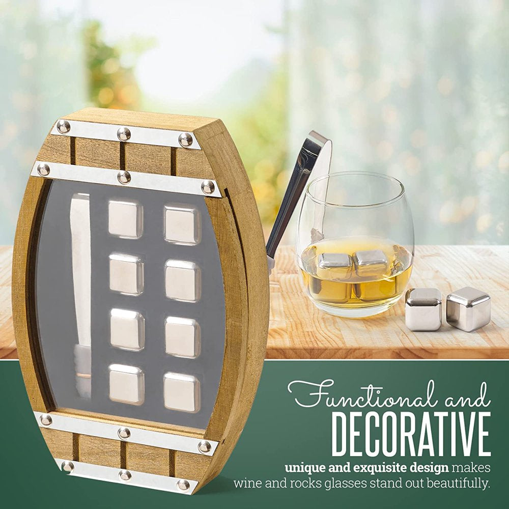 Skørter | Whisky Stein Set, Stainless Steel Cubes, Wooden Tray Box, Reusable Stones, Scotch, Wine