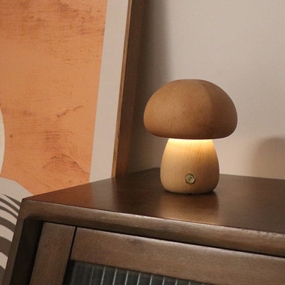 Skorter | LumoNight Wooden Mushroom Night Light – LED Bedside Lamp with Touch Control