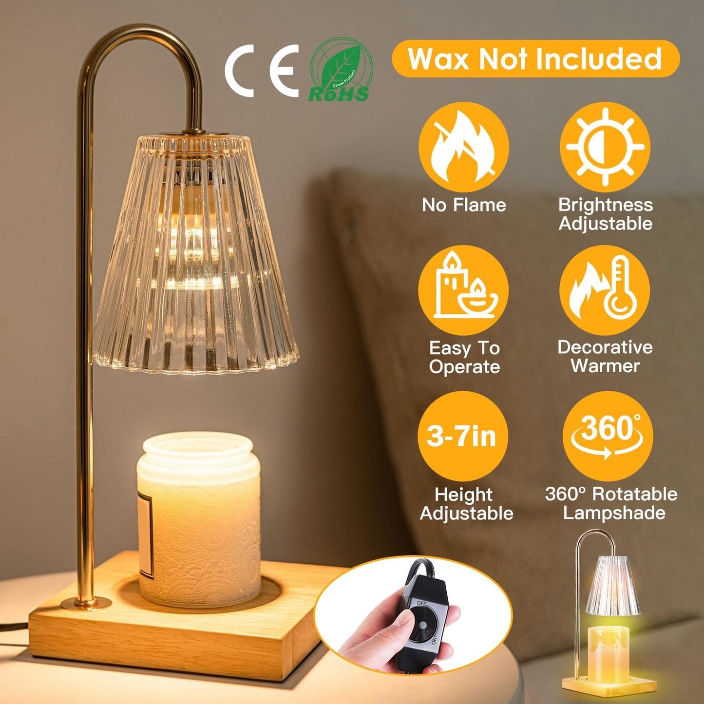 Skorter | Electric wax melter lamp dimmable with 2 GU10 bulbs 3-7in adjustable height 360º rotatable