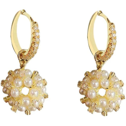 Skorter | Firework Inspired Ball Charm With Pearls And Rhinestones Hoop Earrings