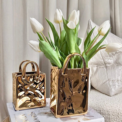 Skorter | Elise Gold Handbag Decorative Vase