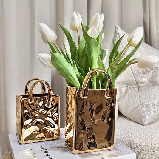 Skorter | Elise Gold Handbag Decorative Vase