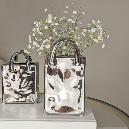 Skorter | Elise Silver Handbag Decorative Vase