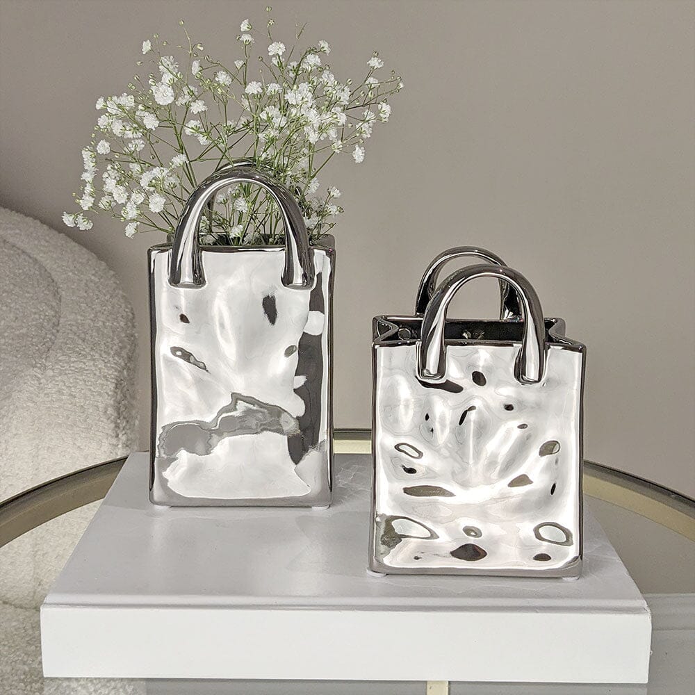 Skorter | Elise Silver Handbag Decorative Vase