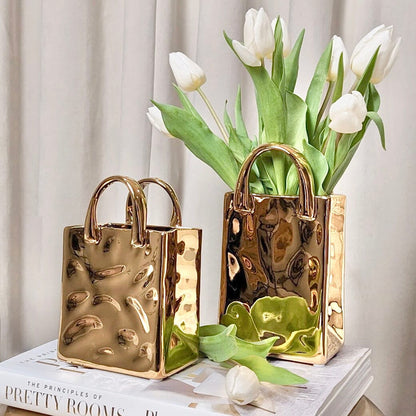 Skorter | Elise Mini Gold Handbag Decorative Vase