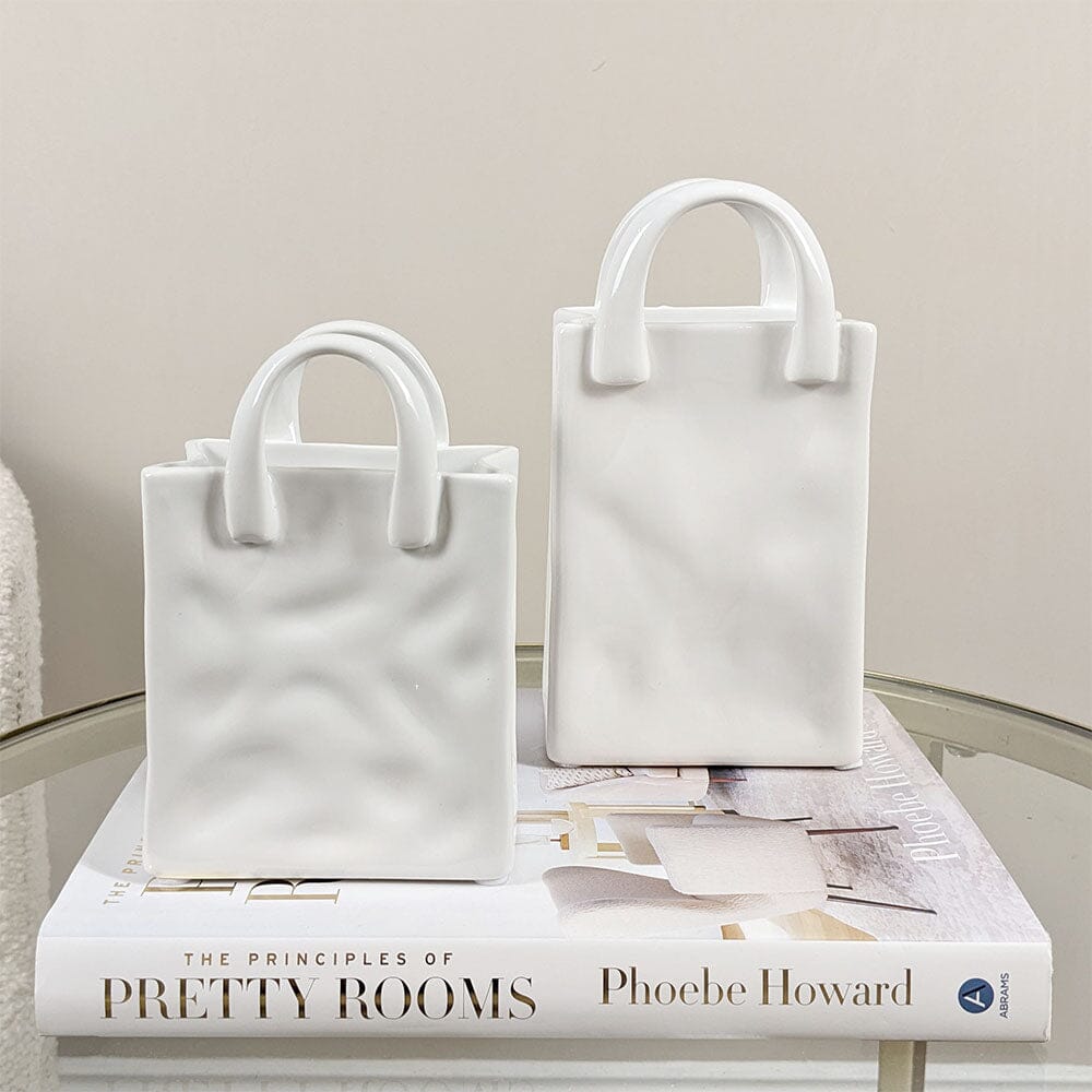 Skorter | Elise Mini White Handbag Decorative Vase