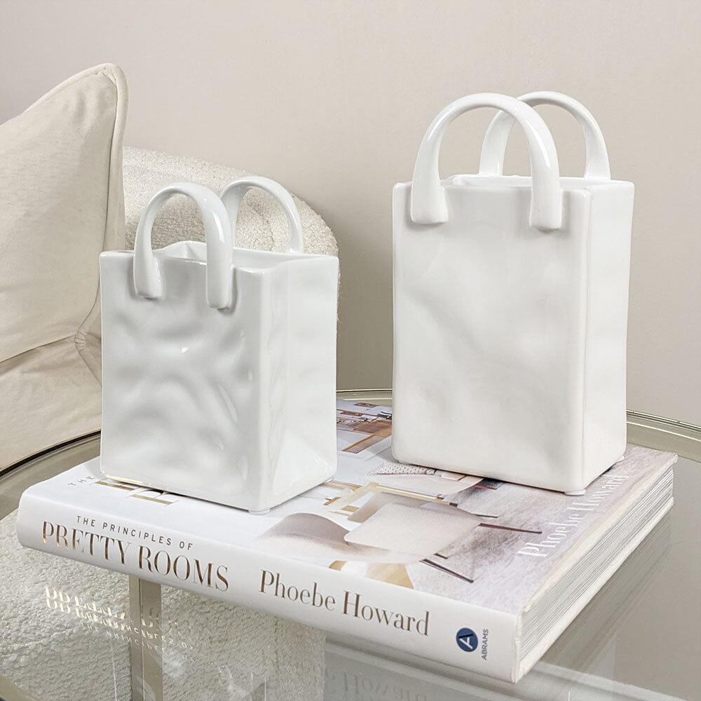 Skorter | Elise Mini White Handbag Decorative Vase