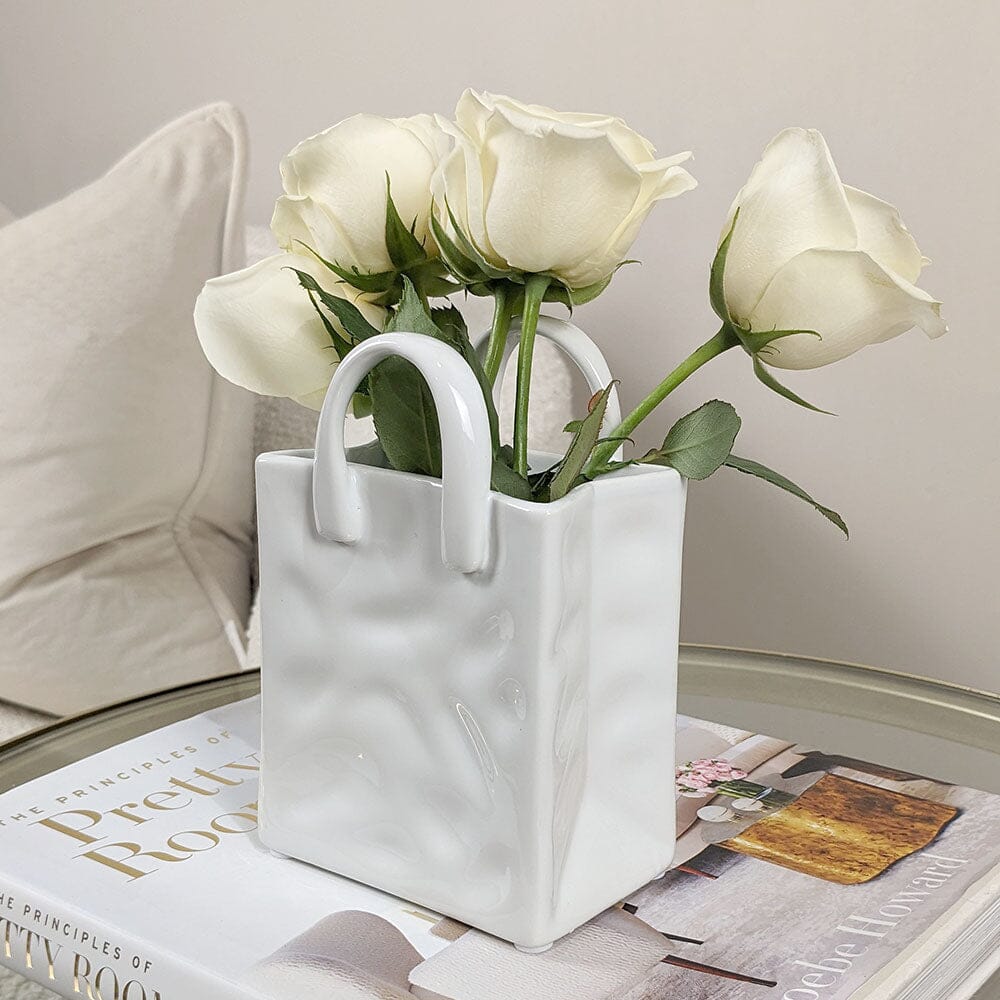 Skorter | Elise Mini White Handbag Decorative Vase