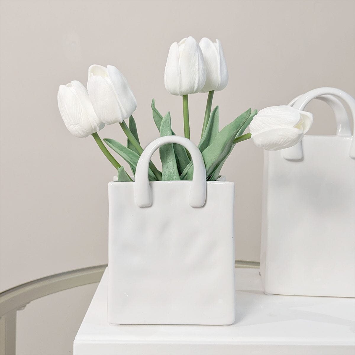 Skorter | Elise Mini White Handbag Decorative Vase
