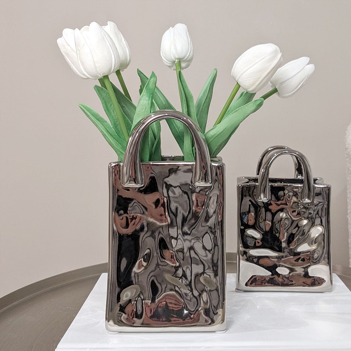 Skorter | Elise Silver Handbag Decorative Vase